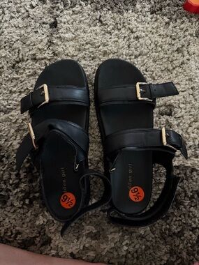 Black Buckle Strap Sandals - Golden Girl